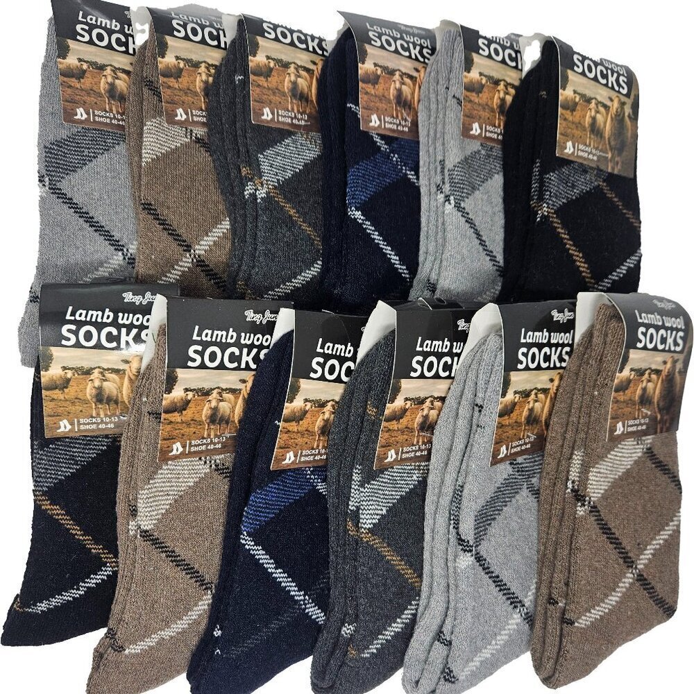 Men Wool Socks Size 10-13 Winter Warm Lamb Wool Christmas Socks, 12 Pairs Pack